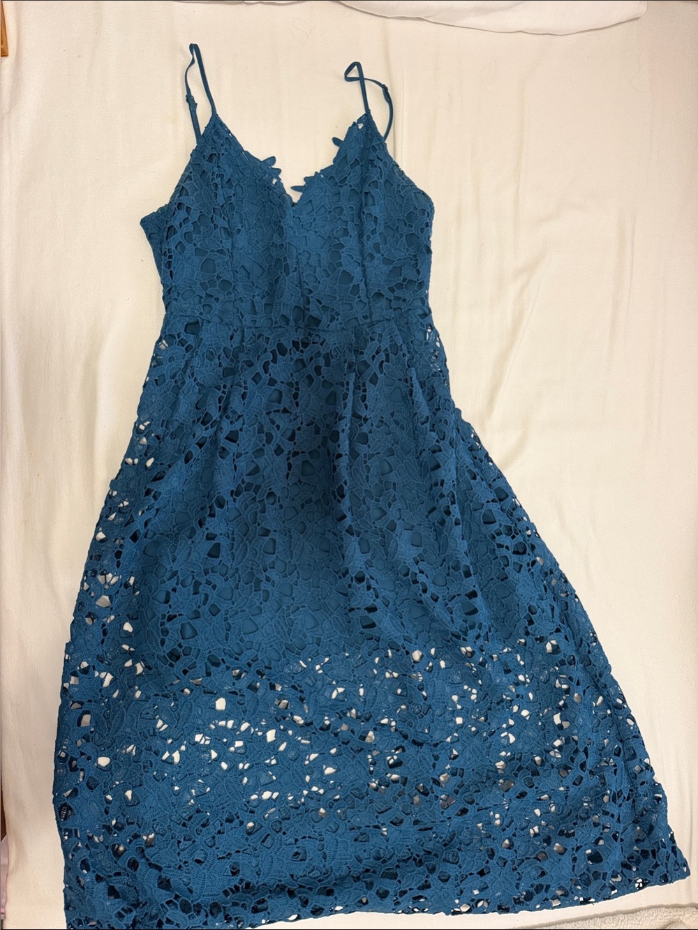 Astr Teal Lace Midi Dress with Spaghetti Straps